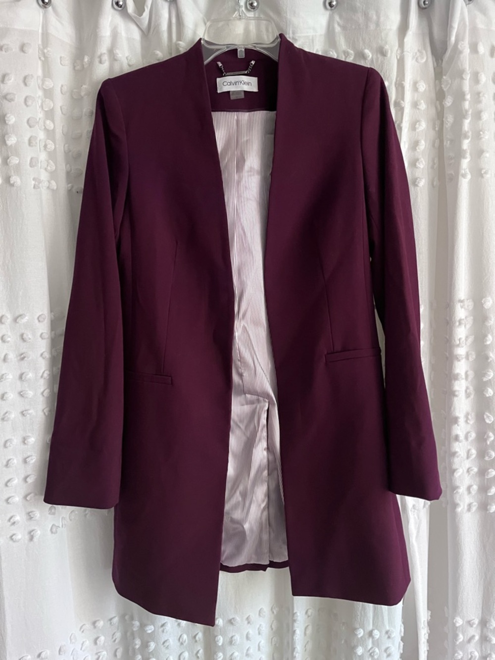 Calvin Klein Plum Open Front Ling Blazer Jacket Size 2 NWT